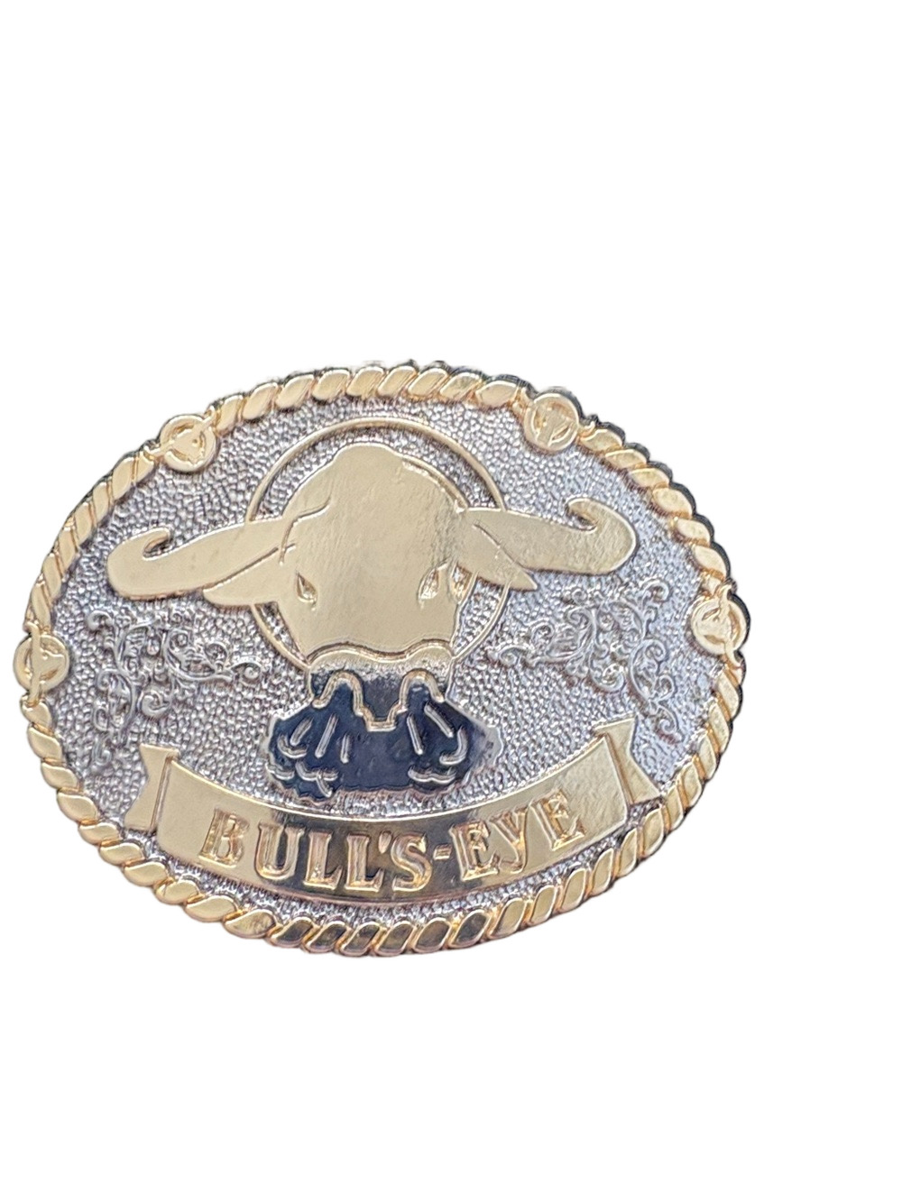 Embossed Metal Two Tone Western Belt Buckle Bull - Eye